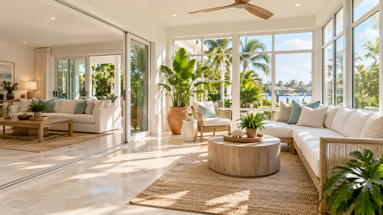 A light and airy Miami sunroom and living space