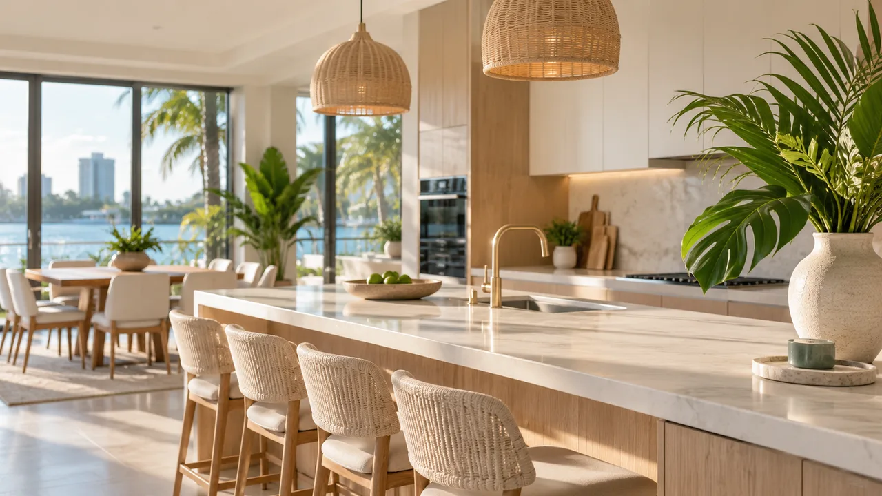Tropical greenery in a bright clean Miami kitchen