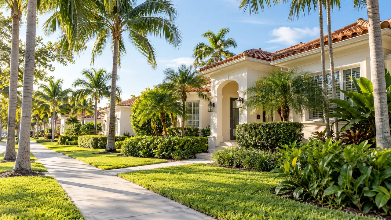 Miami homes with tropical landscaping and palm trees