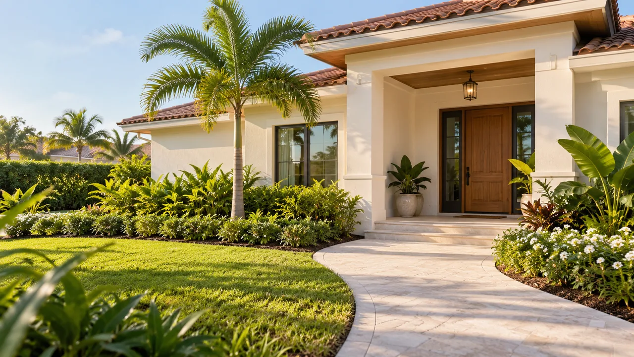 A welcoming Miami home with tropical landscaping