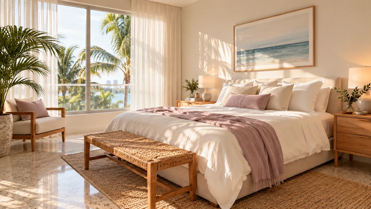 A calm freshly cleaned bedroom in a Miami home